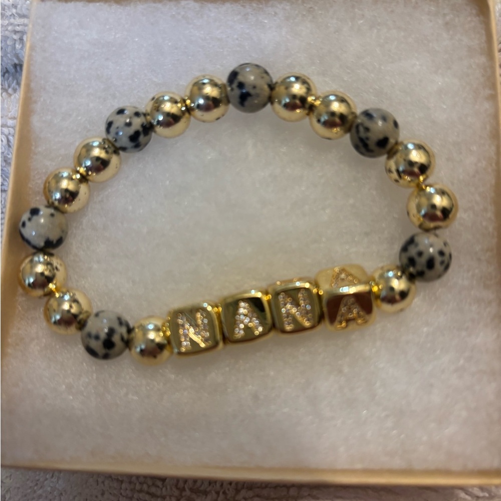 Gold Textured Beaded Bracelet with Decorative Center